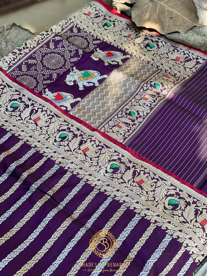 Elegant Purple Shikargaah Banarasi Silk Saree with Kadhwa Sona Rupa by Shades Of Benares - banarasi - banarasi saree shop