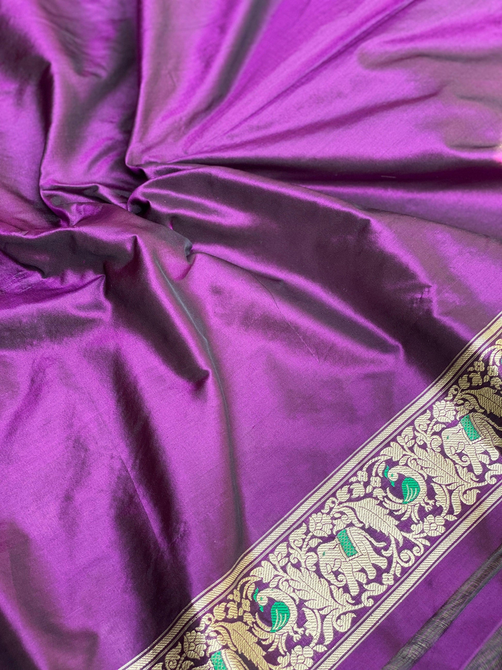 Elegant Purple Shikargaah Banarasi Silk Saree with Kadhwa Sona Rupa by Shades Of Benares - banarasi - banarasi saree shop