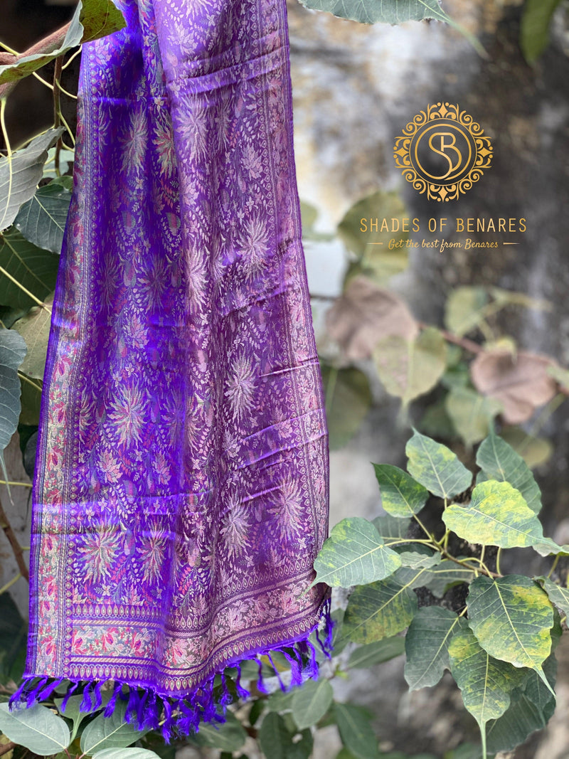 Elegant Purple Silk Printed Handwoven Scarf by Shades Of Benares - banarasi - banarasi saree shop