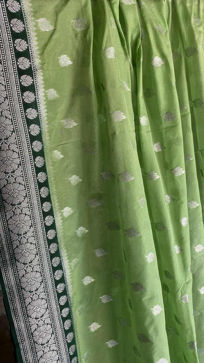 Enchanting and Timeless: Green Pure Chiffon Banarasi Saree by Shades Of Benares - banarasi - banarasi saree shop