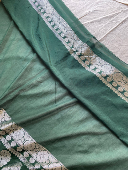 Enchanting and Timeless: Green Pure Chiffon Banarasi Saree by Shades Of Benares - banarasi - banarasi saree shop