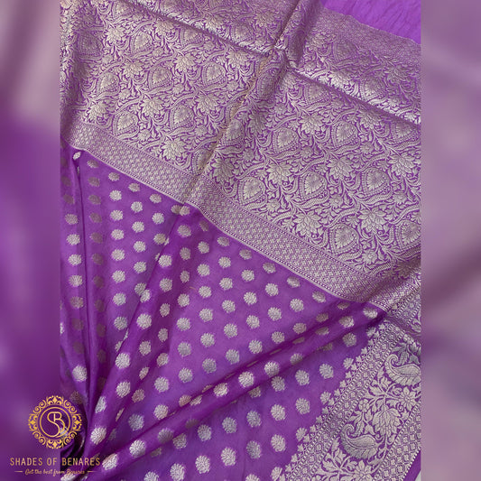 Enchanting Light Purple Handloom Georgette Banarasi Sari: A Versatile Wardrobe Essential by Shades Of Benares - banarasi - banarasi saree shop