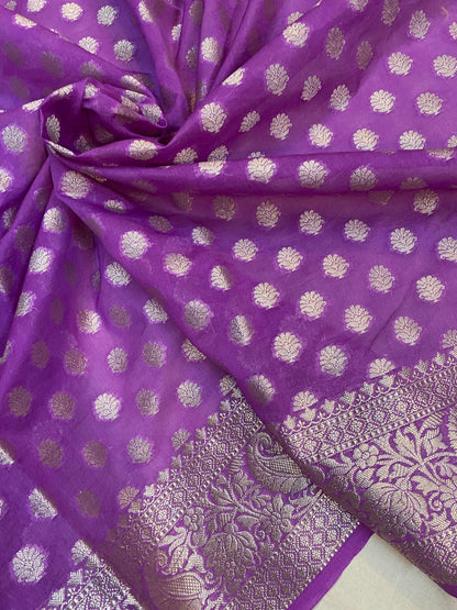 Enchanting Light Purple Handloom Georgette Banarasi Sari: A Versatile Wardrobe Essential by Shades Of Benares - banarasi - banarasi saree shop