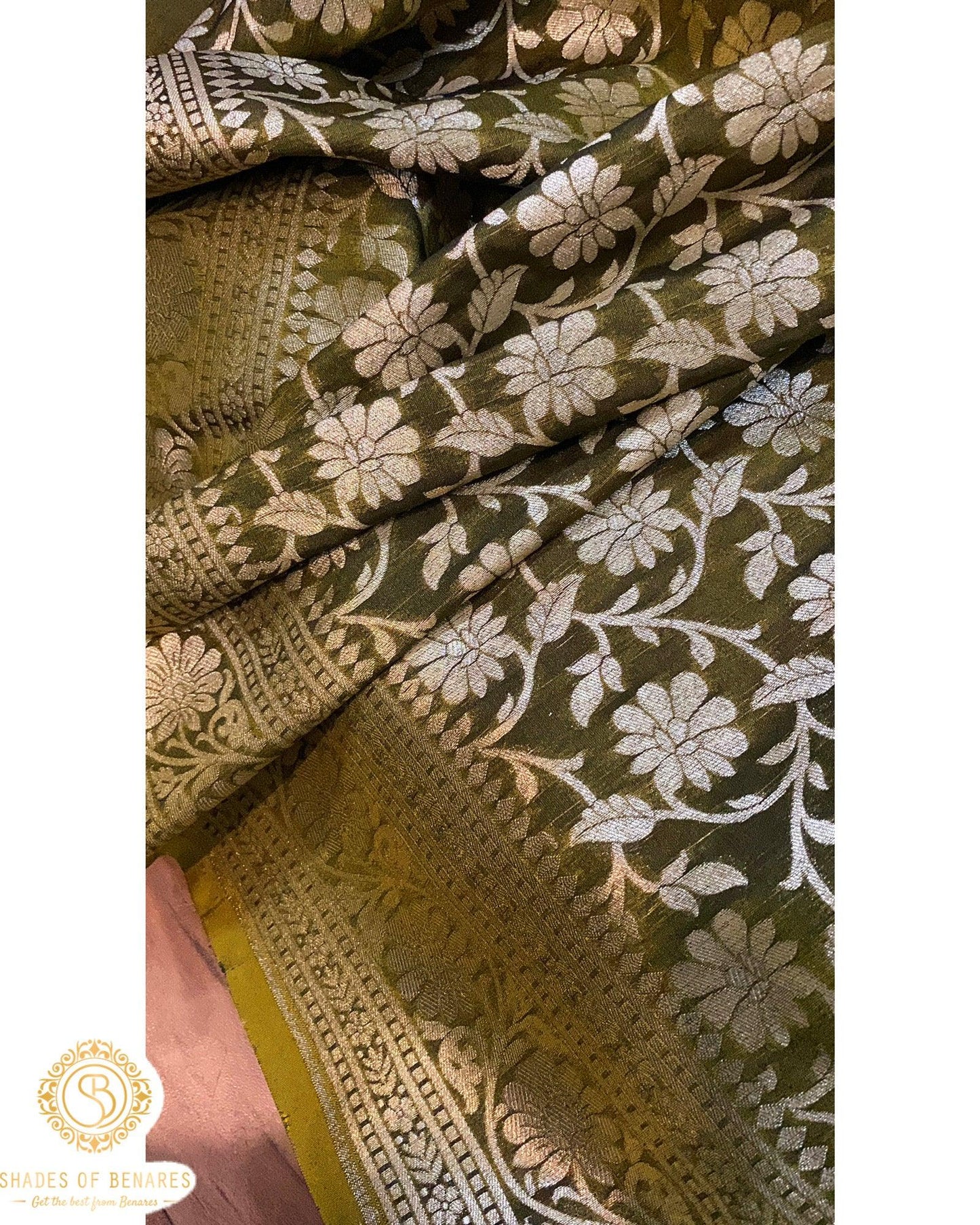 Enchanting Mehandi Green Handloom Katan Uppada Silk Banarasi Saree by Shades Of Benares - banarasi - banarasi saree shop