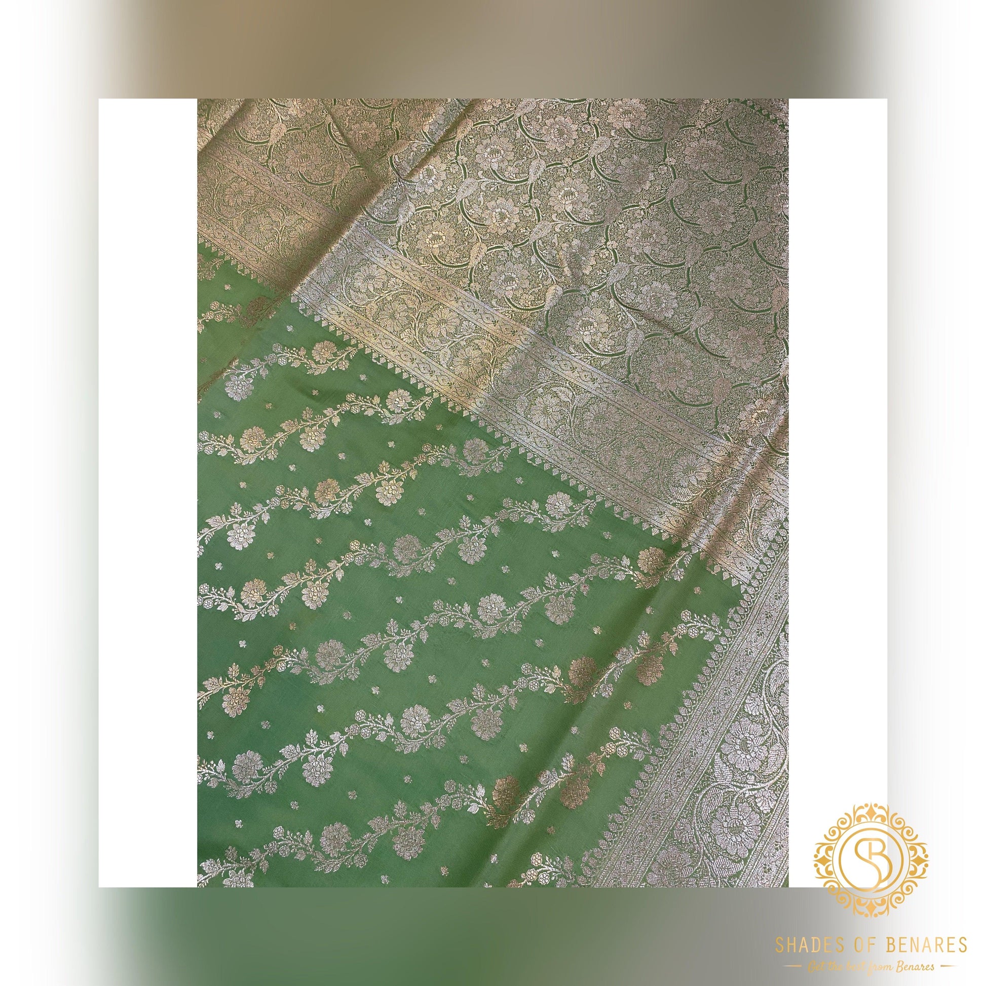 Enchanting Pastel Green Banarasi Handloom Silk Saree: Elevate Your Formal Ensemble by Shades Of Benares - banarasi - banarasi saree shop