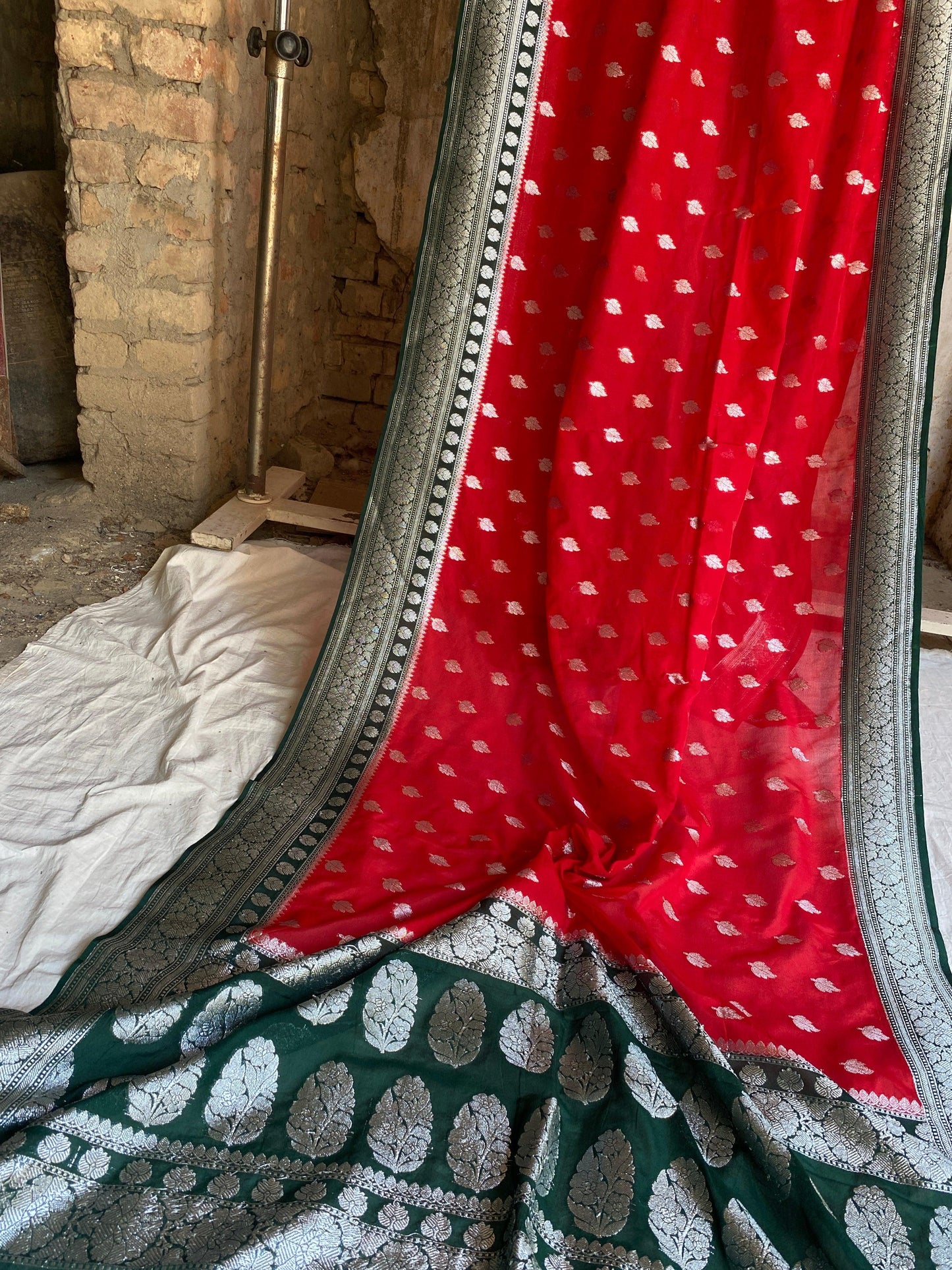 Exquisite and Timeless: Handwoven Red Pure Chiffon Banarasi Saree by Shades Of Benares - banarasi - banarasi saree shop