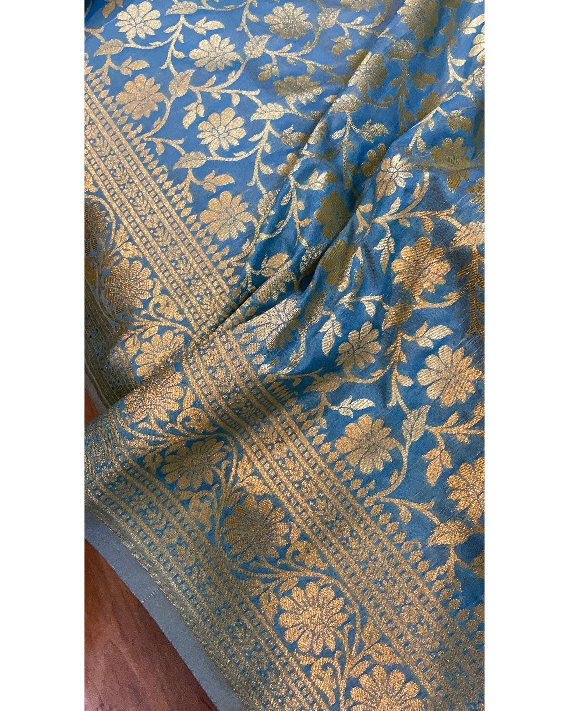 Exquisite Blue Handwoven Katan Uppada Silk Banarasi Saree by Shades Of Benares - banarasi - banarasi saree shop