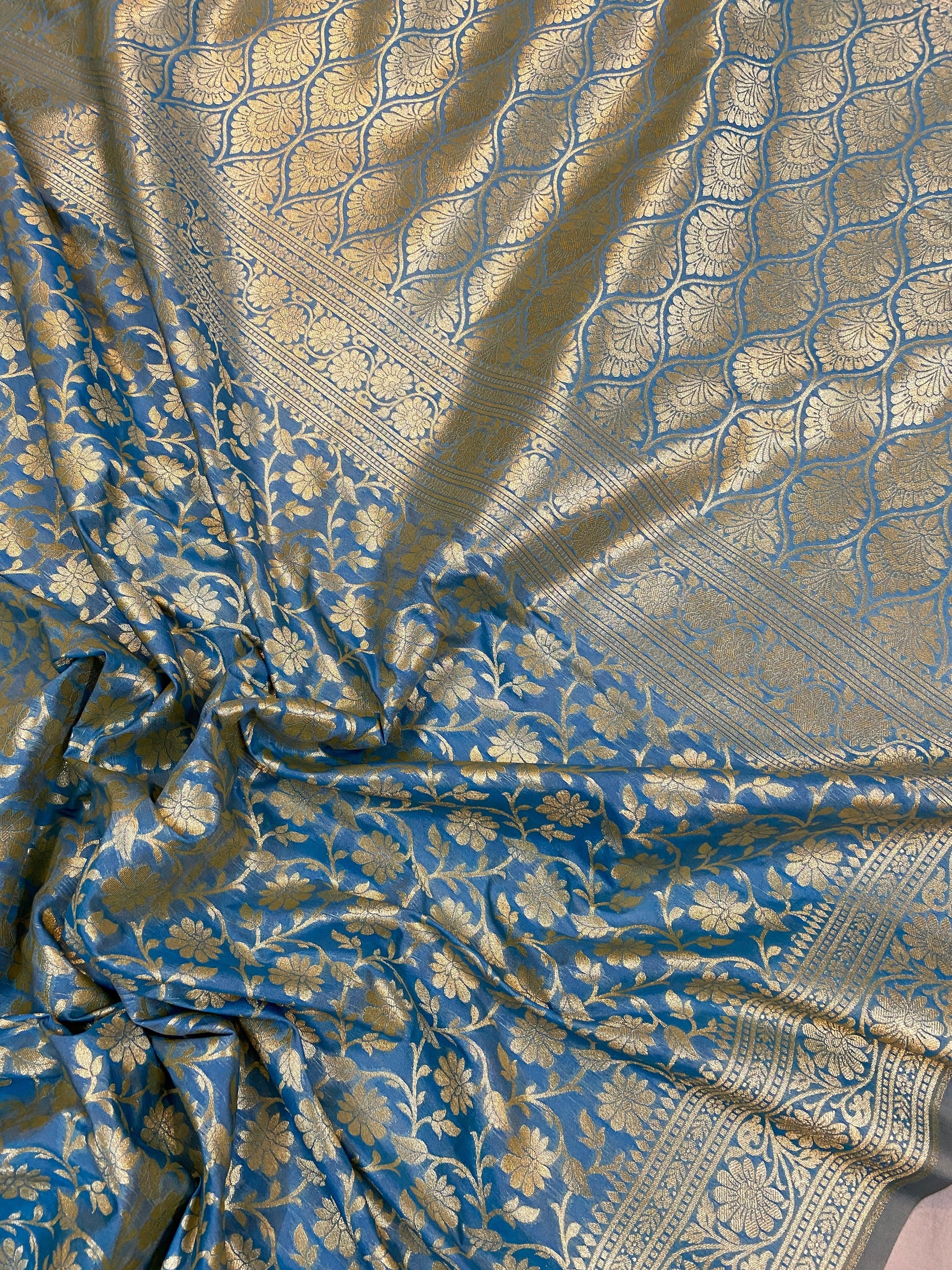 Exquisite Blue Handwoven Katan Uppada Silk Banarasi Saree by Shades Of Benares - banarasi - banarasi saree shop