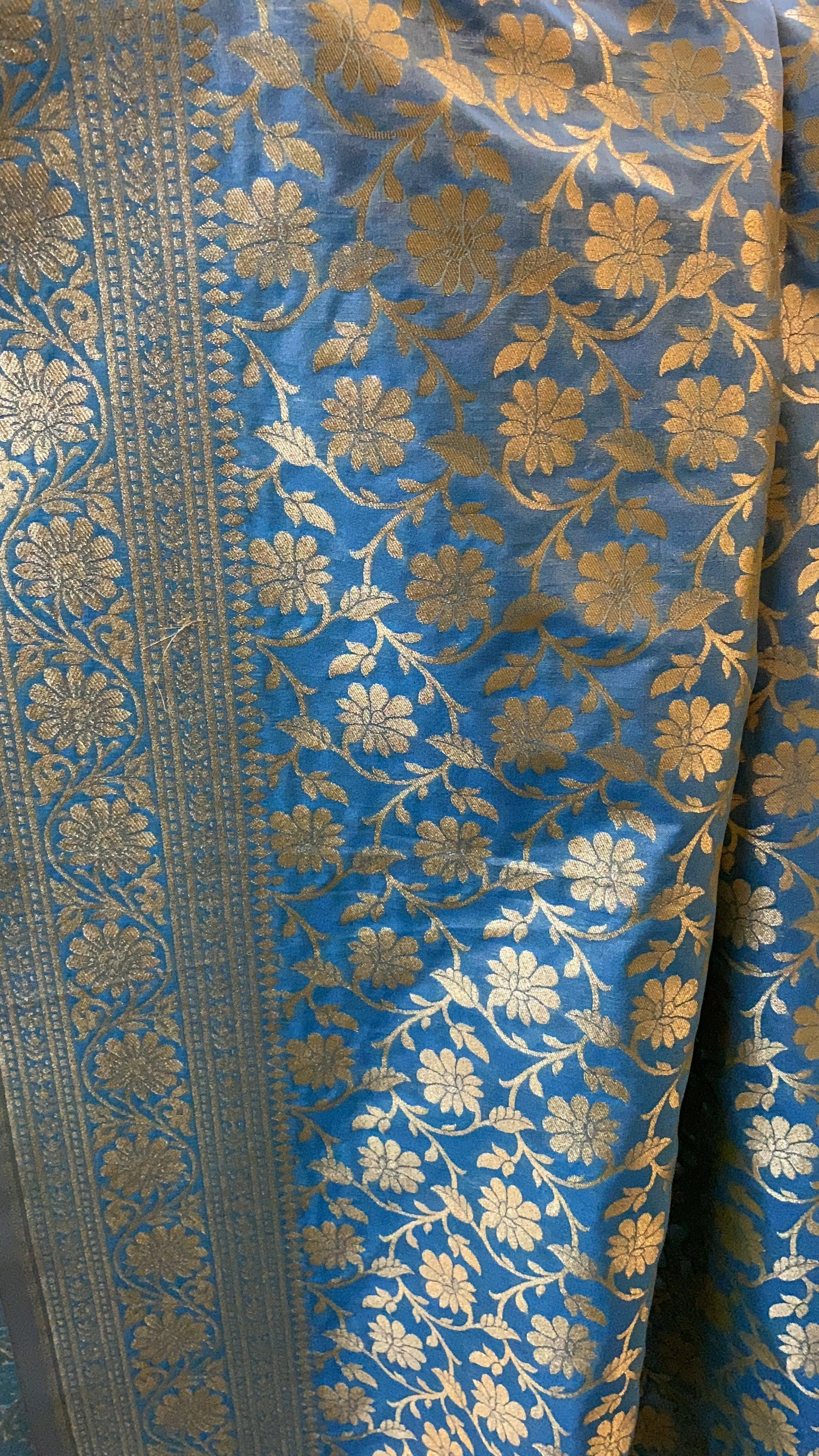 Exquisite Blue Handwoven Katan Uppada Silk Banarasi Saree by Shades Of Benares - banarasi - banarasi saree shop