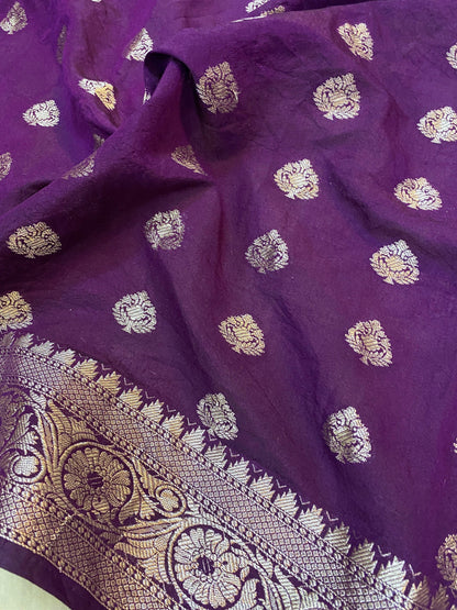 Exquisite Deep Purple Handloom Georgette Banarasi Sari: Elevate Your Party Look by Shades Of Benares - banarasi - banarasi saree shop