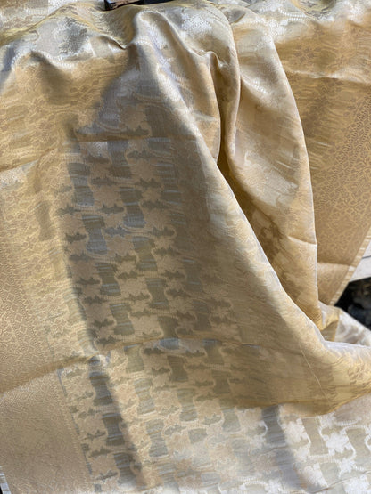 Exquisite Golden Banarasi Tissue Handwoven Saree by Shades Of Benares - banarasi - banarasi saree shop