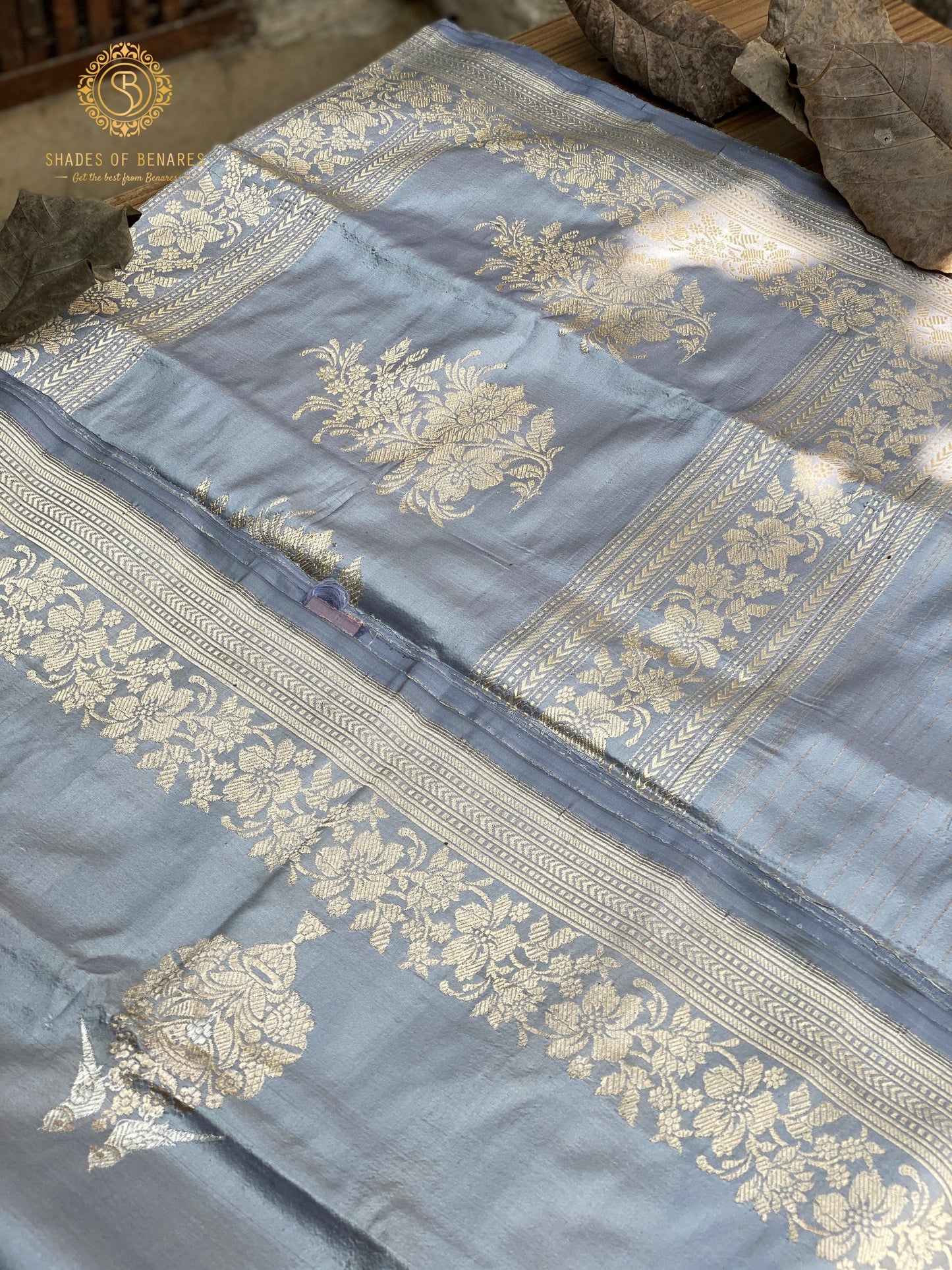 Exquisite Metallic Grey Handloom Kadhwa Sona Rupa Banarasi Silk Saree by Shades Of Benares - banarasi - banarasi saree shop