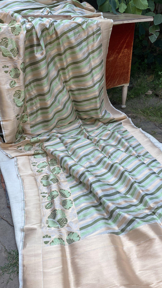 Green & White Pure Banarasi Silk Sari by Shades Of Benares - banarasi - banarasi saree shop