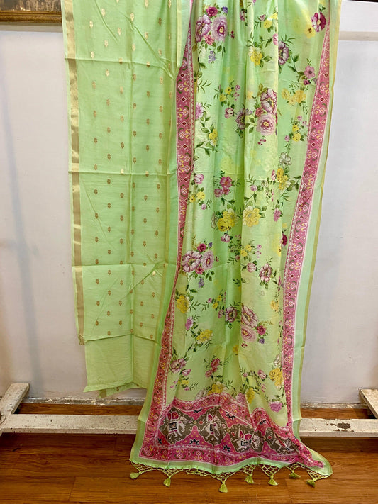 Green Banarasi Pure cotton handloom 3 pcs suit set by MBSOB - banarasi - banarasi saree shop