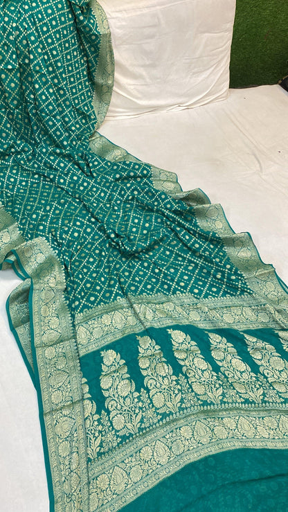 Green Pure Khaddi Georgette Banarasi Sari by Shades Of Benares - banarasi - banarasi saree shop