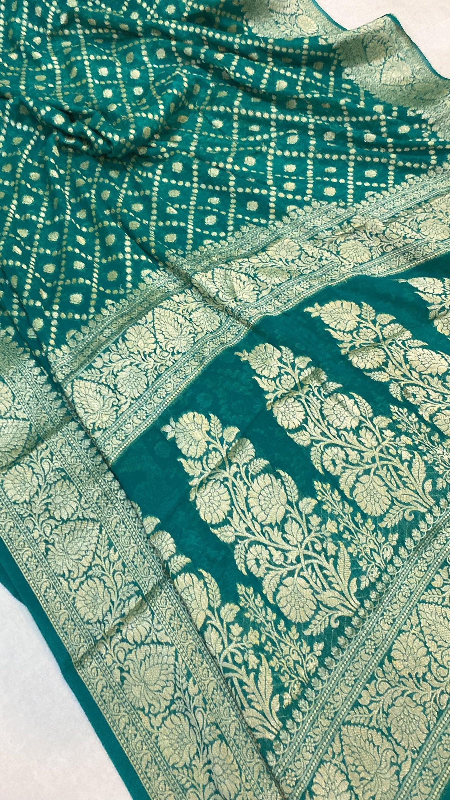 Green Pure Khaddi Georgette Banarasi Sari by Shades Of Benares - banarasi - banarasi saree shop