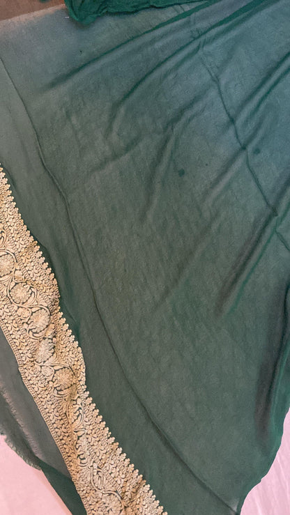 Green Pure Khaddi Georgette Banarasi Sari by Shades Of Benares - banarasi - banarasi saree shop