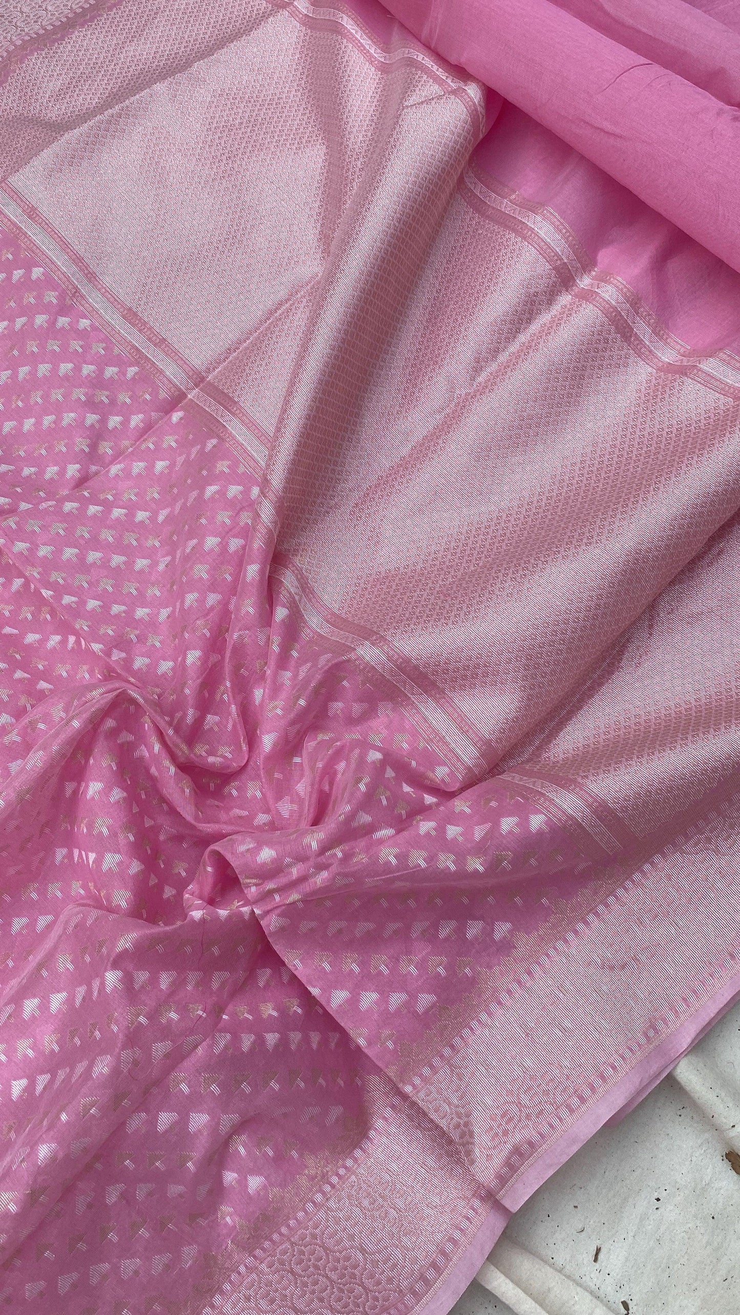 Handwoven Baby Pink Pure Banarasi Cotton Sari by Shades Of Benares - banarasi - banarasi saree shop