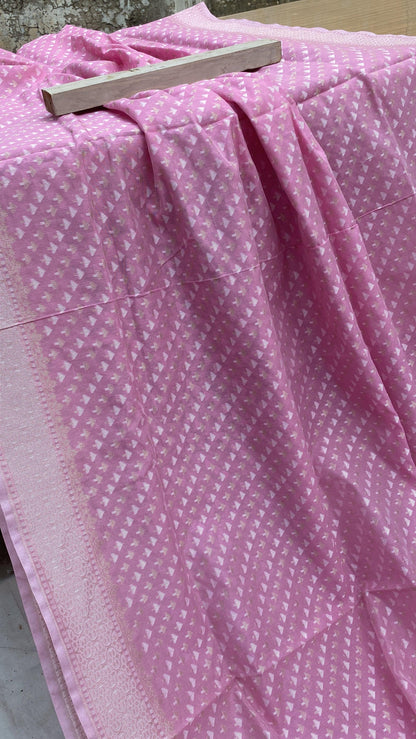 Handwoven Baby Pink Pure Banarasi Cotton Sari by Shades Of Benares - banarasi - banarasi saree shop