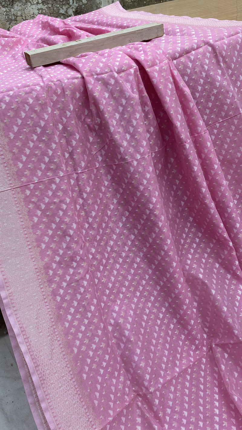 Handwoven Baby Pink Pure Banarasi Cotton Sari by Shades Of Benares - banarasi - banarasi saree shop