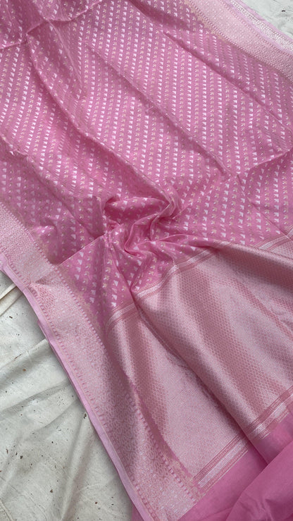 Handwoven Baby Pink Pure Banarasi Cotton Sari by Shades Of Benares - banarasi - banarasi saree shop