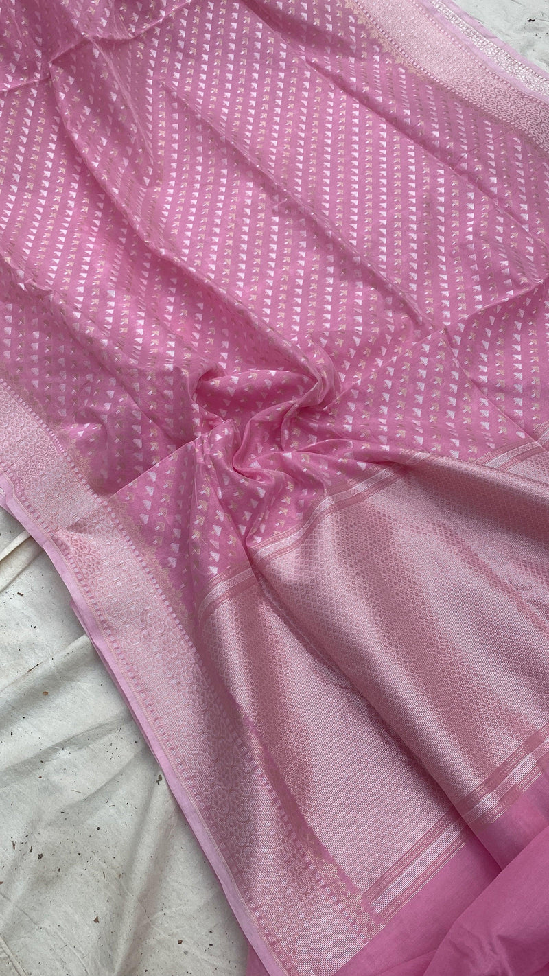 Handwoven Baby Pink Pure Banarasi Cotton Sari by Shades Of Benares - banarasi - banarasi saree shop