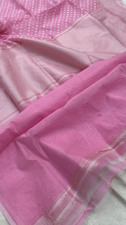 Handwoven Baby Pink Pure Banarasi Cotton Sari by Shades Of Benares - banarasi - banarasi saree shop