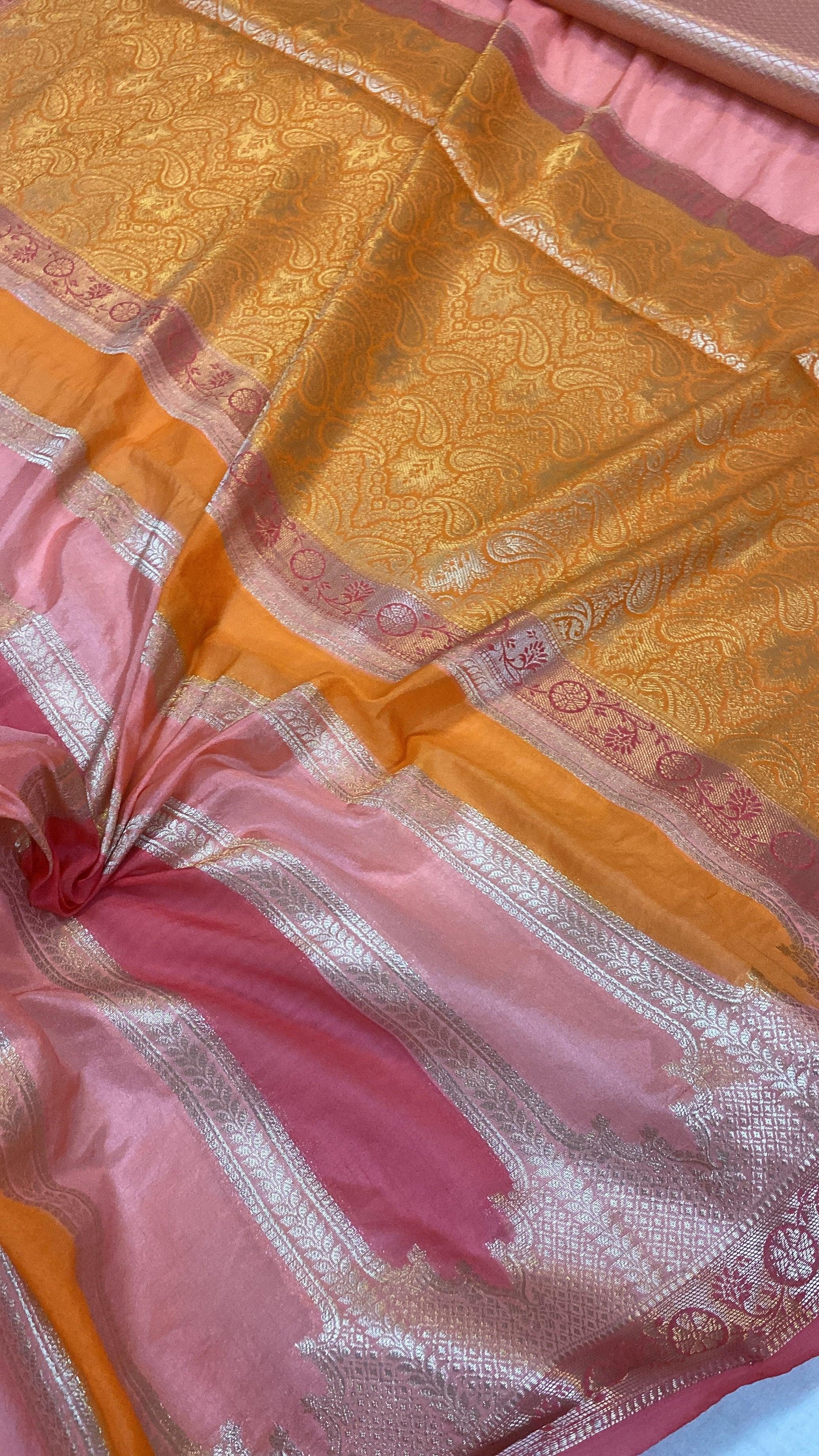 Handwoven Baby Pink Rangkaat Banarasi Silk Sari by Shades Of Benares - banarasi - banarasi saree shop