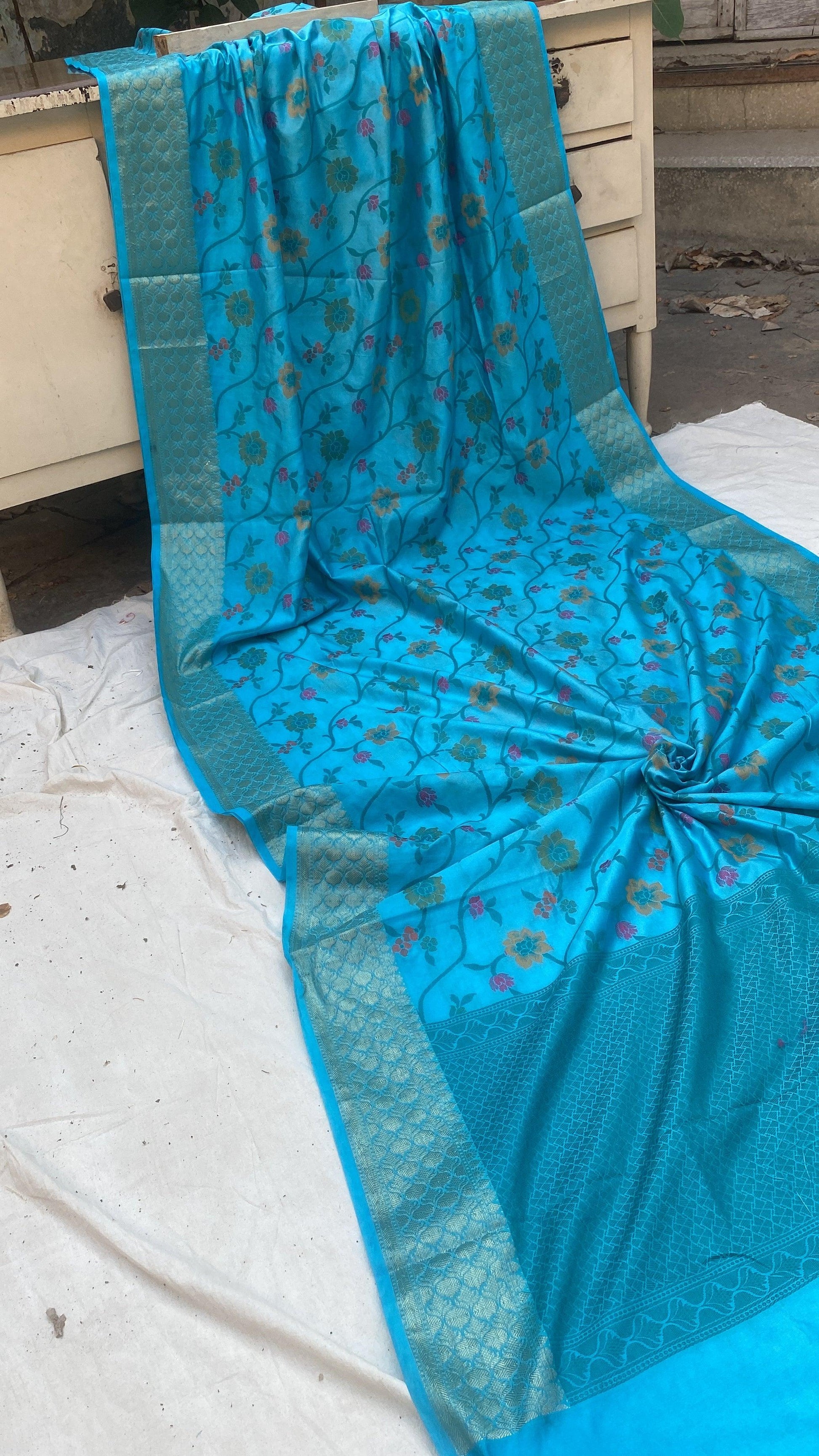 Handwoven Blue Banarasi Silk Sari by Shades Of Benares - banarasi - banarasi saree shop