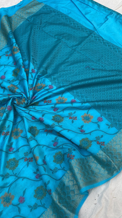 Handwoven Blue Banarasi Silk Sari by Shades Of Benares - banarasi - banarasi saree shop