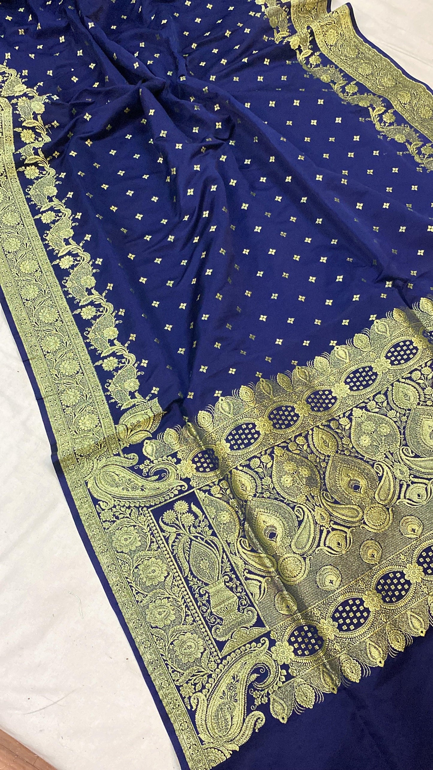 Handwoven Blue Banarasi Silk Sari by Shades Of Benares - banarasi - banarasi saree shop