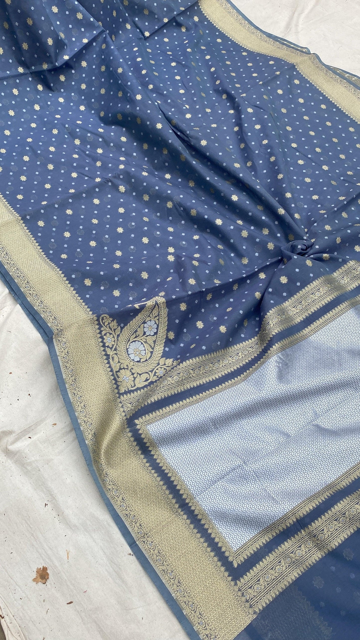 Handwoven Blue Pure Banarasi Cotton Sari by Shades Of Benares - banarasi - banarasi saree shop