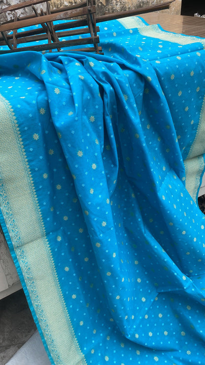 Handwoven Blue Pure Banarasi Cotton Sari by Shades Of Benares - banarasi - banarasi saree shop