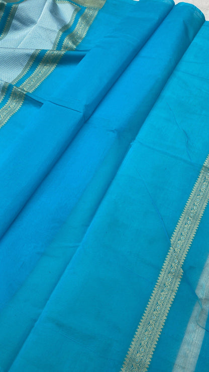 Handwoven Blue Pure Banarasi Cotton Sari by Shades Of Benares - banarasi - banarasi saree shop