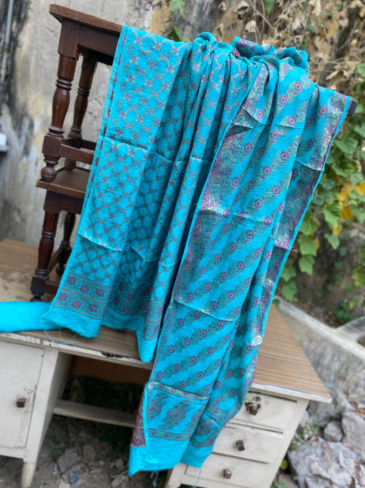 Handwoven Blue Pure Banarasi Cotton Silk 3 pcs ladies Suit by Shades Of Benares - banarasi - banarasi saree shop