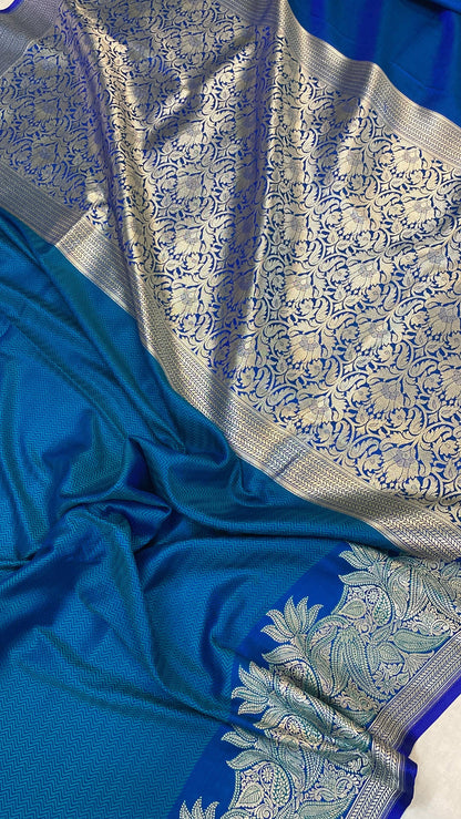 Handwoven Blue Pure Banarasi Silk Sari by Shades Of Benares - banarasi - banarasi saree shop