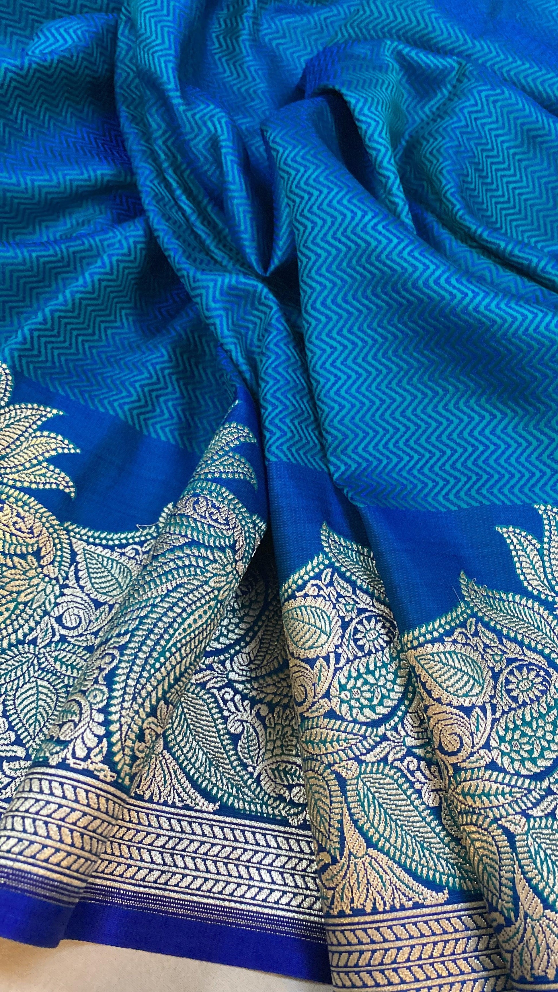 Handwoven Blue Pure Banarasi Silk Sari by Shades Of Benares - banarasi - banarasi saree shop