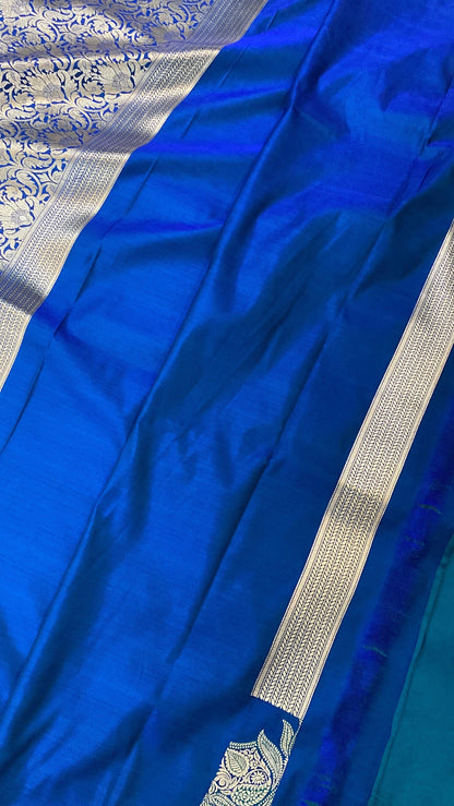 Handwoven Blue Pure Banarasi Silk Sari by Shades Of Benares - banarasi - banarasi saree shop