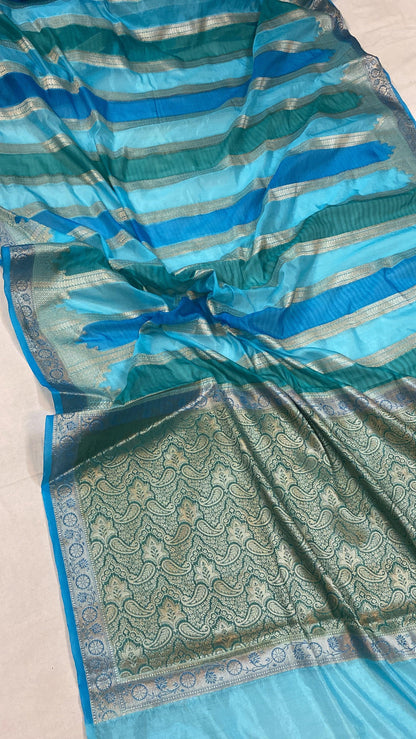 Handwoven Blue Rangkaat Banarasi Silk Sari by Shades Of Benares - banarasi - banarasi saree shop