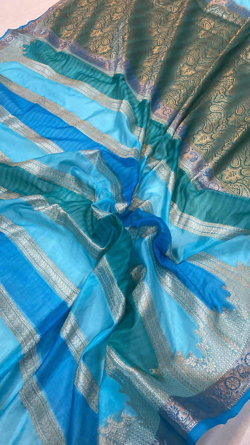 Handwoven Blue Rangkaat Banarasi Silk Sari by Shades Of Benares - banarasi - banarasi saree shop