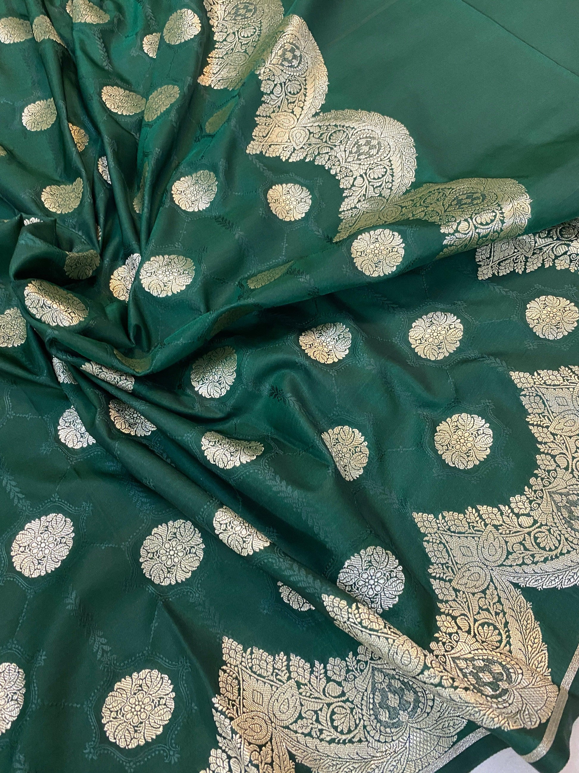 Handwoven Bottle Green Pure Banarasi Silk Sari by Shades Of Benares - banarasi - banarasi saree shop