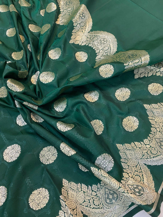 Handwoven Bottle Green Pure Banarasi Silk Sari by Shades Of Benares - banarasi - banarasi saree shop