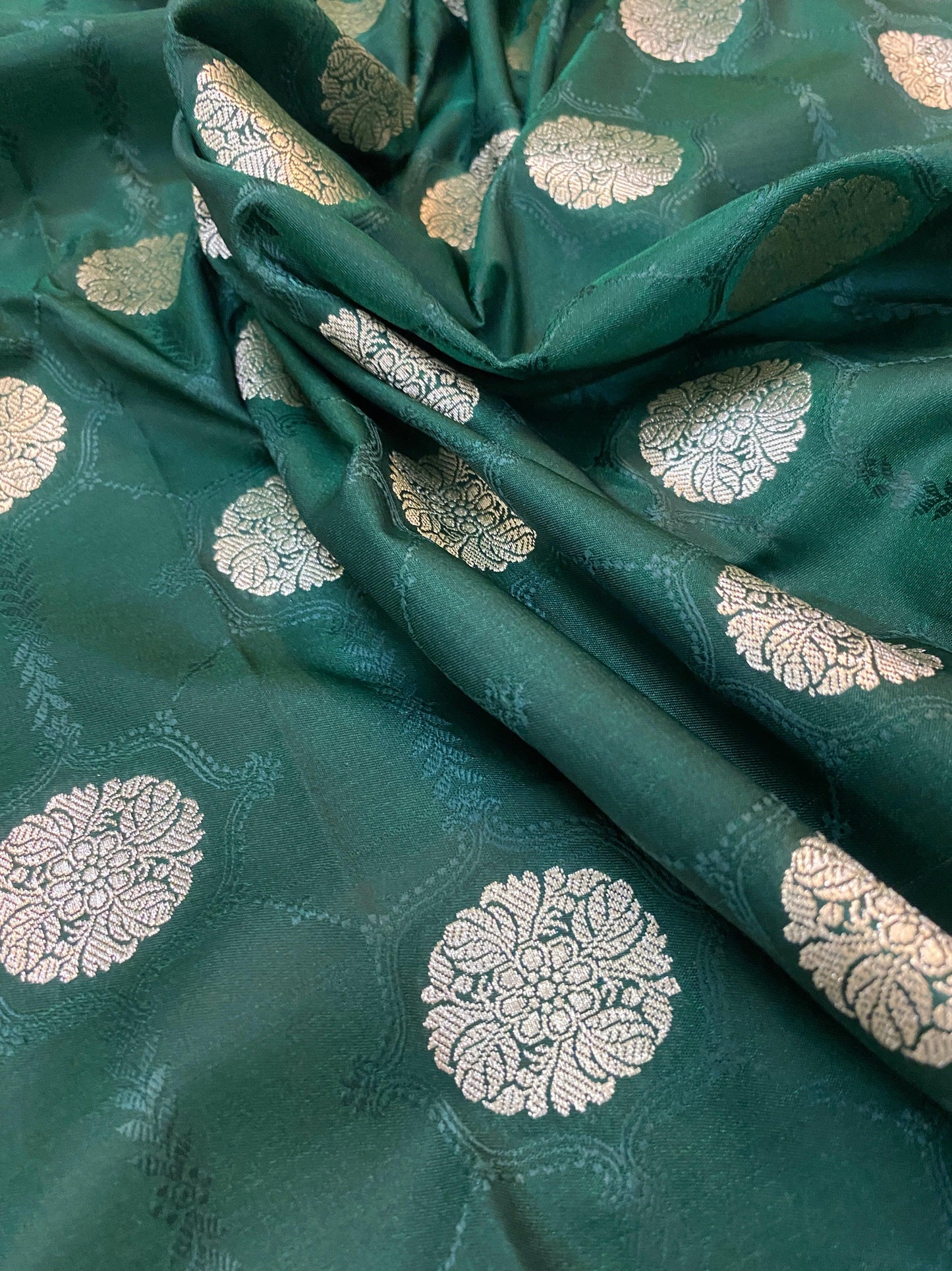 Handwoven Bottle Green Pure Banarasi Silk Sari by Shades Of Benares - banarasi - banarasi saree shop