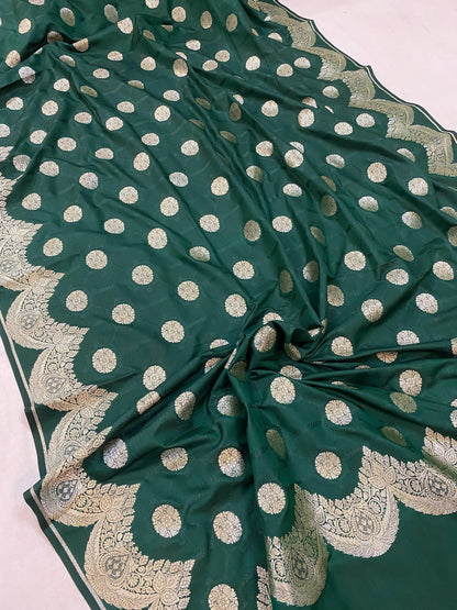 Handwoven Bottle Green Pure Banarasi Silk Sari by Shades Of Benares - banarasi - banarasi saree shop