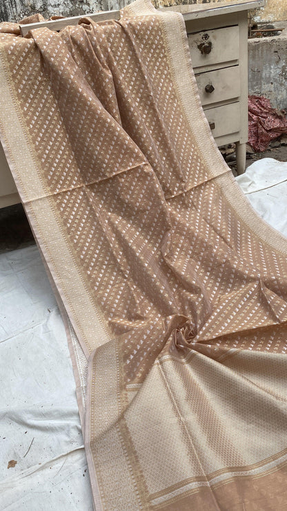 Handwoven Brown Pure Banarasi Cotton Sari by Shades Of Benares - banarasi - banarasi saree shop