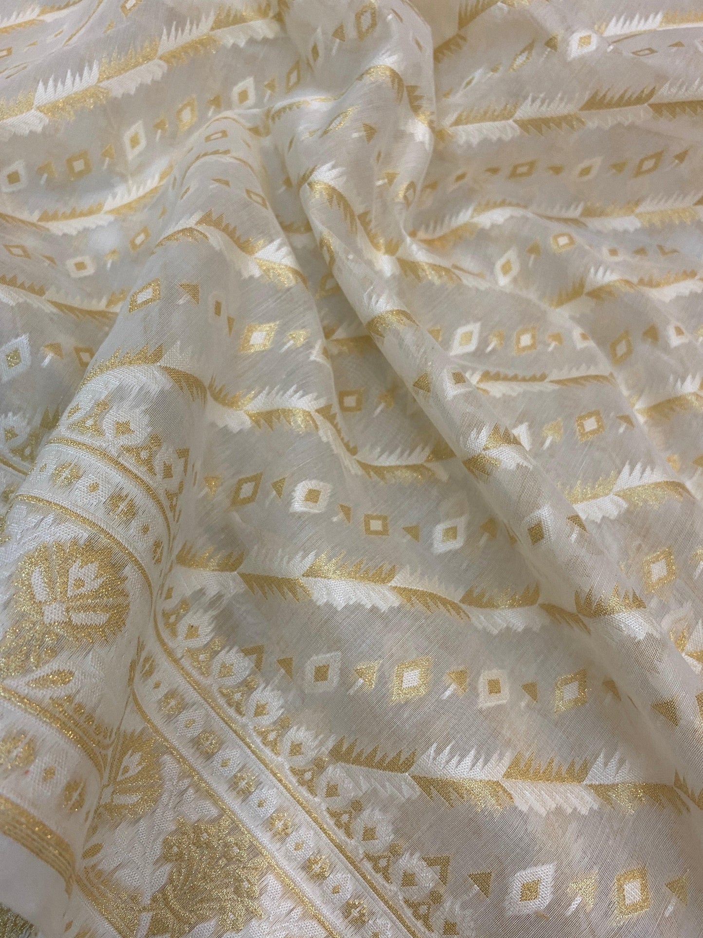 Handwoven Creme Pure Banarasi Cotton Sari by Shades Of Benares - banarasi - banarasi saree shop