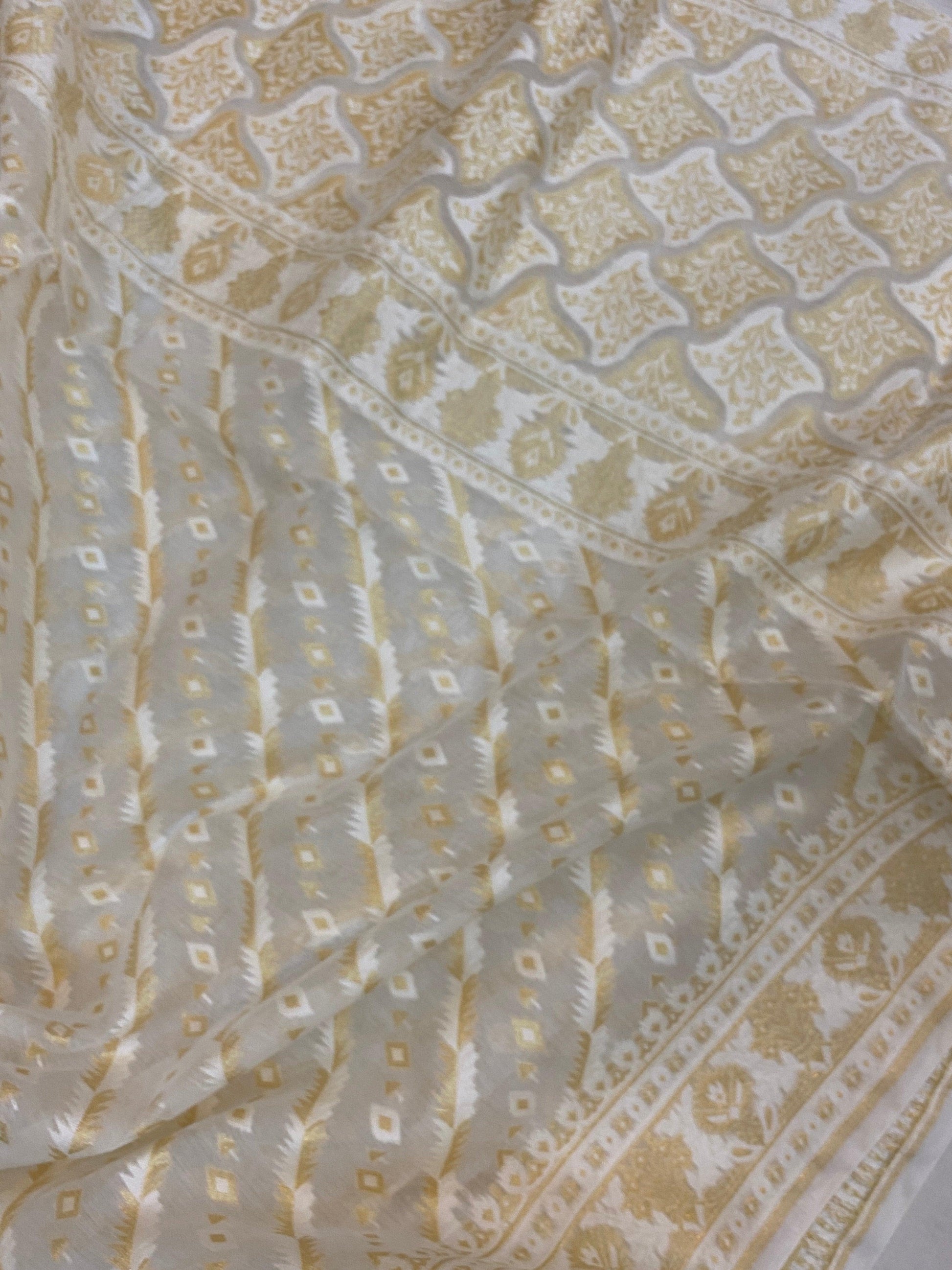 Handwoven Creme Pure Banarasi Cotton Sari by Shades Of Benares - banarasi - banarasi saree shop