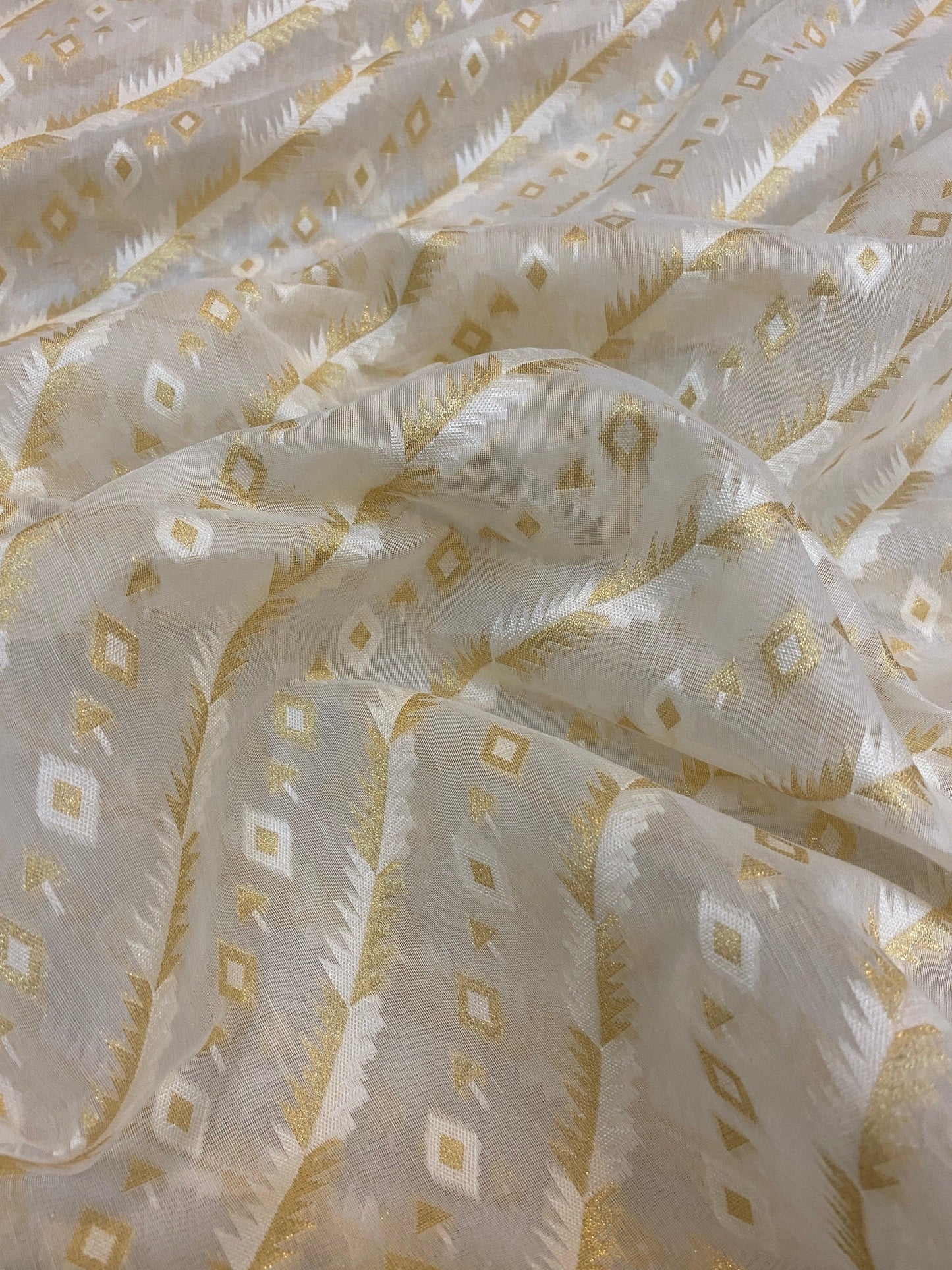 Handwoven Creme Pure Banarasi Cotton Sari by Shades Of Benares - banarasi - banarasi saree shop