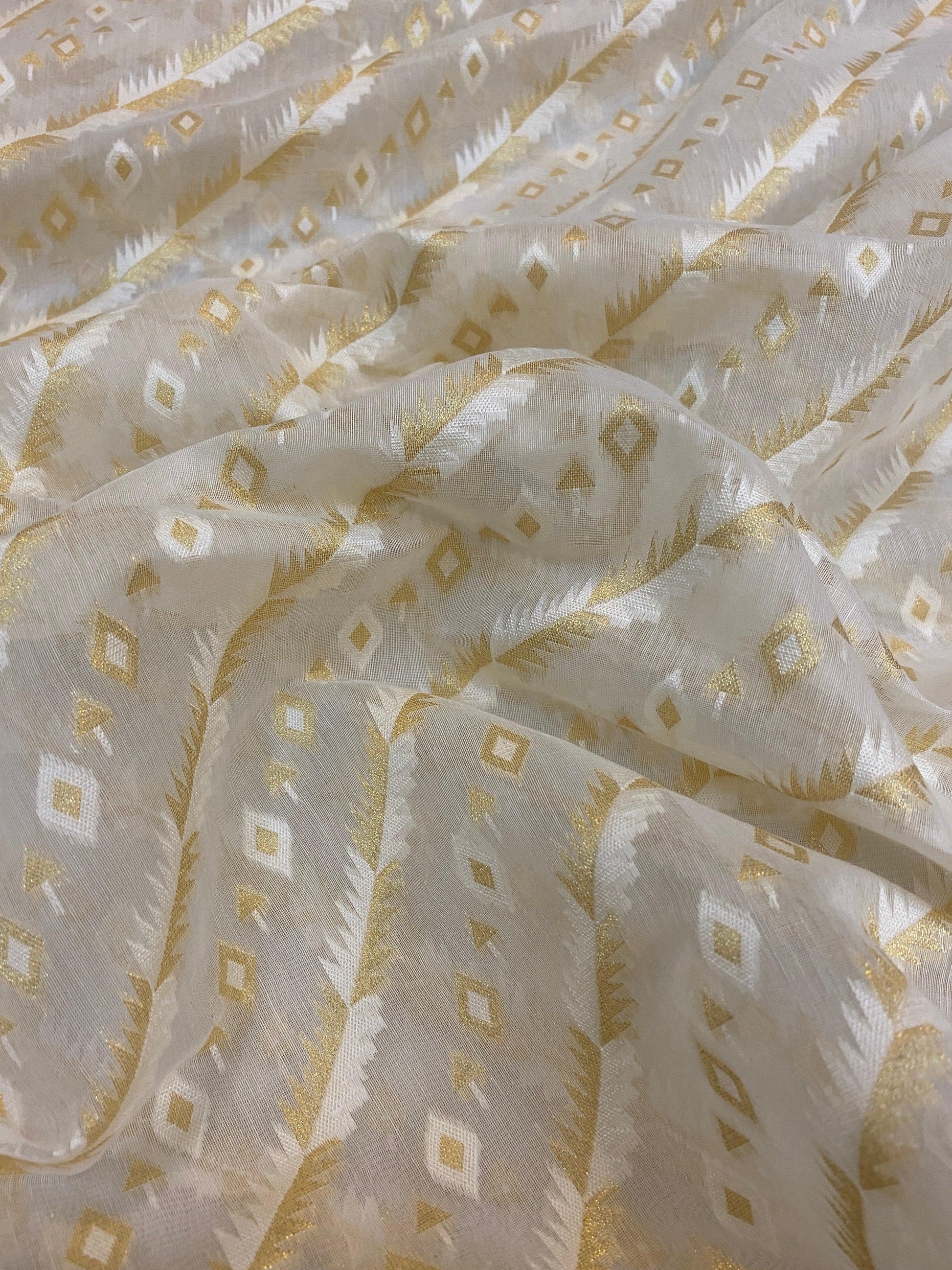 Handwoven Creme Pure Banarasi Cotton Sari by Shades Of Benares - banarasi - banarasi saree shop