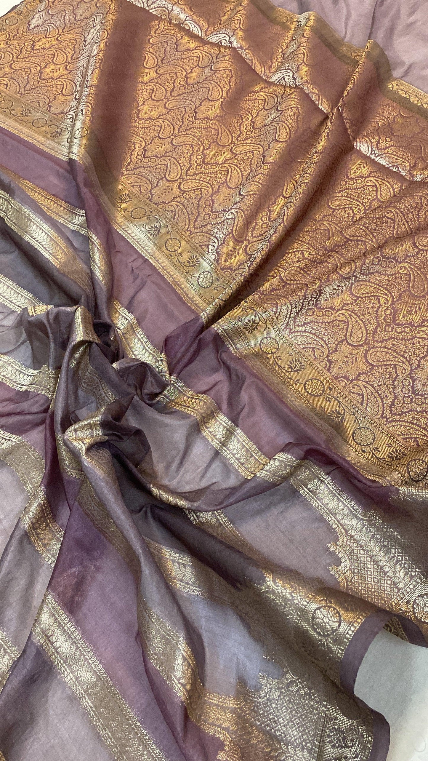 Handwoven English Purple Rangkaat Banarasi Silk Sari by Shades Of Benares - banarasi - banarasi saree shop